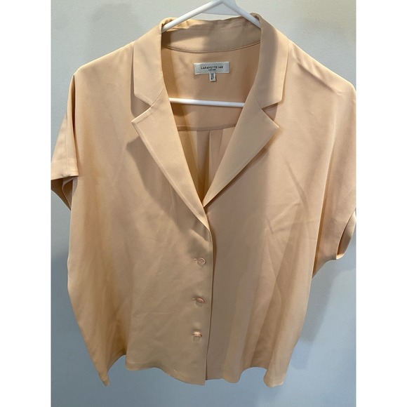 Lafayette 148 New‎ York 100% Silk Shirt Short Sleeve Button Up Pink Size Large - Picture 1 of 5